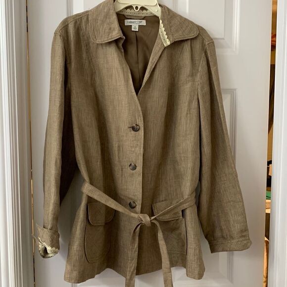 Coldwater Creek Size 1X belted blazer/lightweight jacket in tan linen - Picture 1 of 9